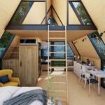 Reference A-frame cabin loft interior
